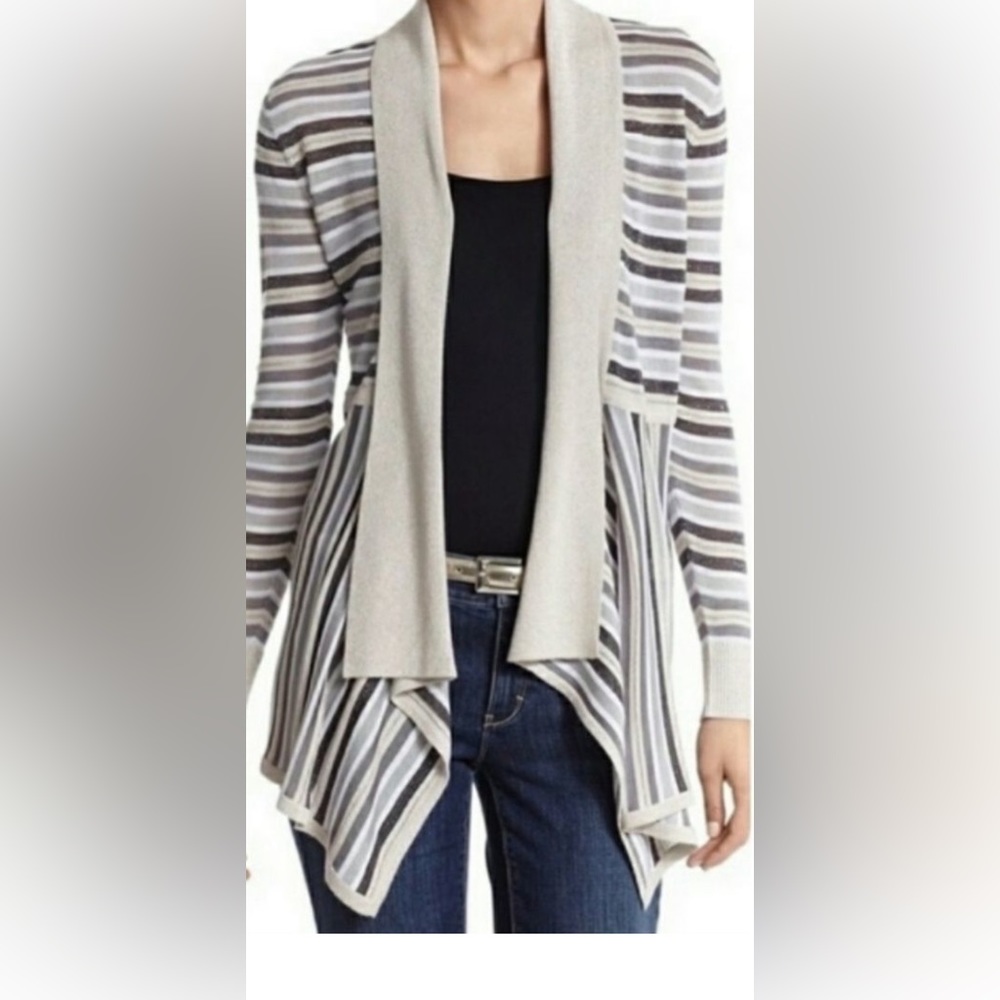 Whbm Multi Stripe Open Front Sparkle Cardigan S - image 1